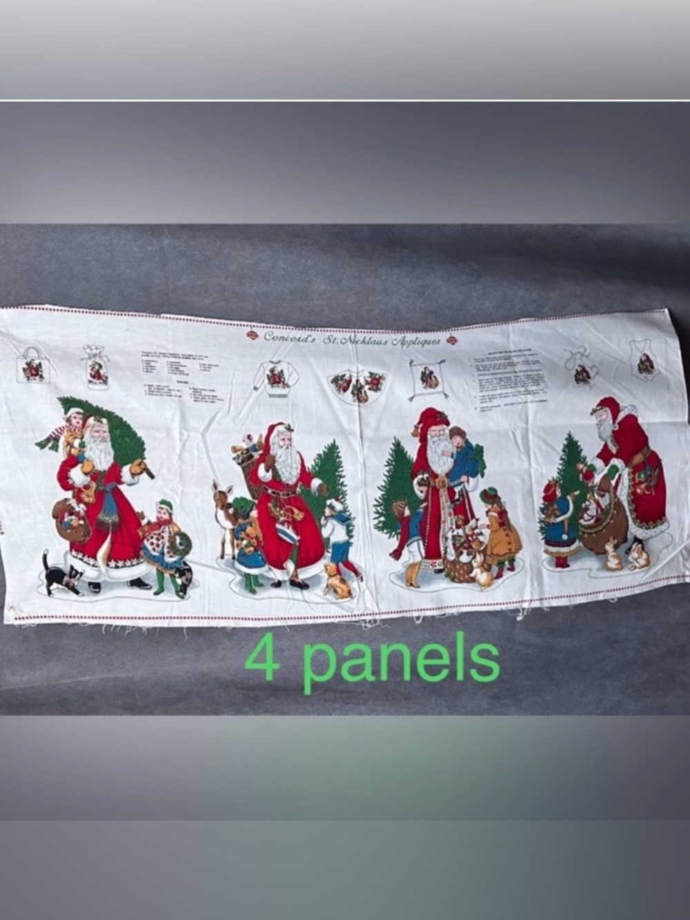 Vintage Santa fabric appliqué concords St Nicklaus 4 panels 16 appliqués